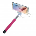 Wholesale Fold-able Wired Selfie Stick with Remote Small Clip (Hot Pink)